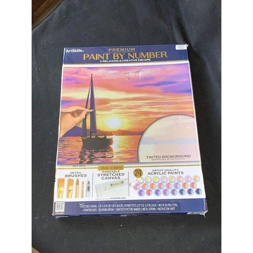 Art Skills Premium Paint by Number Kit 15” X 20” Set Sail Nautical 24 Paints NOB